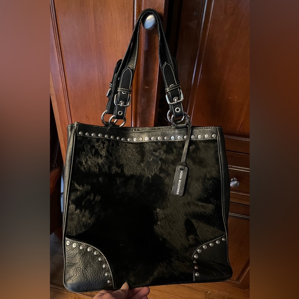LIKE NEW BLACK CALF HAIR Fur & LEATHER Studded Bag